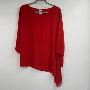 Chicos Asymmetrical Layered Top Sz 2 US 12/14 Orange Chiffon 3/4 Sleeve Pullover